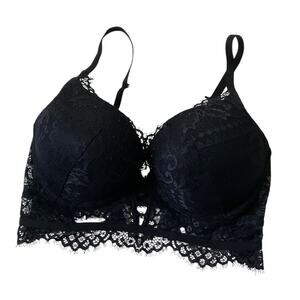 Black Lace Rhinestones Push Up Bra Women Size 34D | 52-16
